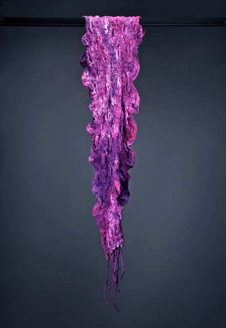 Lattice design nuno felt scarf - silk chiffon, Merino wool
