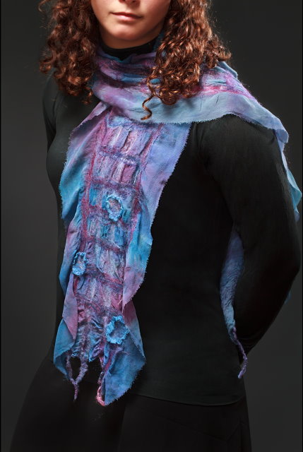 Blue Lattice Scarf - hand dyed silk chiffon and hand dyed Merino wool