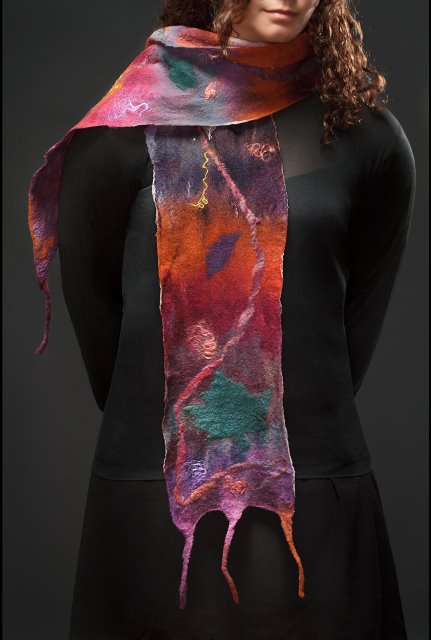 Leaf Scarf - hand dyed silk chiffon and hand dyed Merino wool