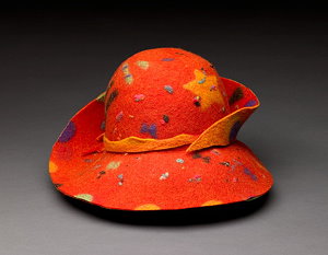 Handfelted red wrap brim hat from fine merino wool