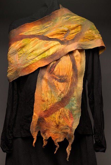 Nunofelted Scarf - hand dyed silk chiffon and hand dyed Merino wool